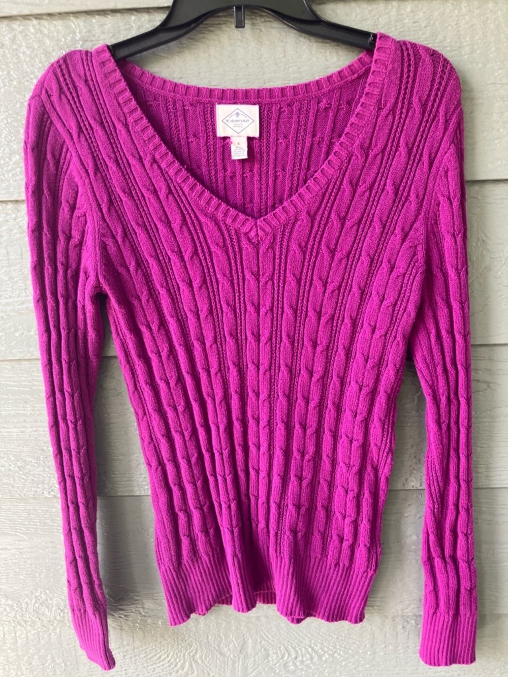 St John's Bay Pink Cable Knit V-Neck Sweater